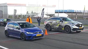 VW Golf 7 R vs BRABUS GLE63 S AMG vs Nissan GT-R Switzer P800
